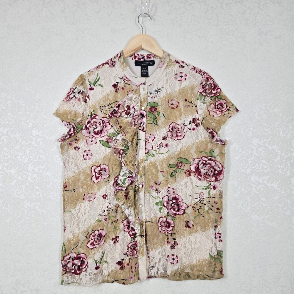 Venezia Lace Top 18/20 Ivory Multi Button Front Flutter Sleeve Fairy Boho - Picture 15 of 16